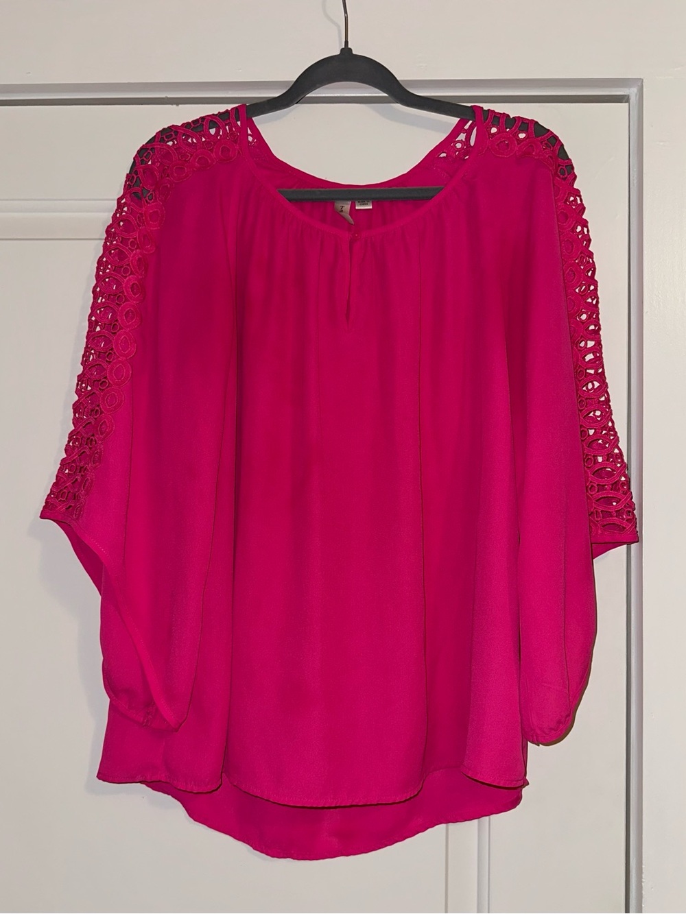 Tacera Hot Pink Crochet-Sleeve Blouse
